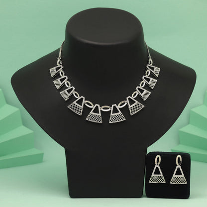 Silver Color American Diamond Necklace Set With High Shine And Smooth Texture - Preyans.com