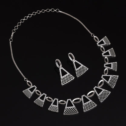 Silver Color American Diamond Necklace Set With High Shine And Smooth Texture - Preyans.com