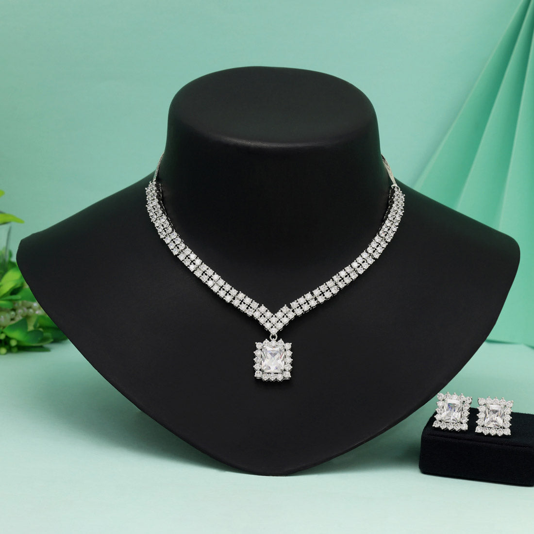 Silver Color American Diamond Necklace Set With Luxurious Shine And Crystal Touch - Preyans.com