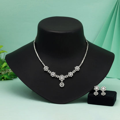 Silver Color American Diamond Necklace Set Reflecting Festive Spirit And Grace - Preyans.com