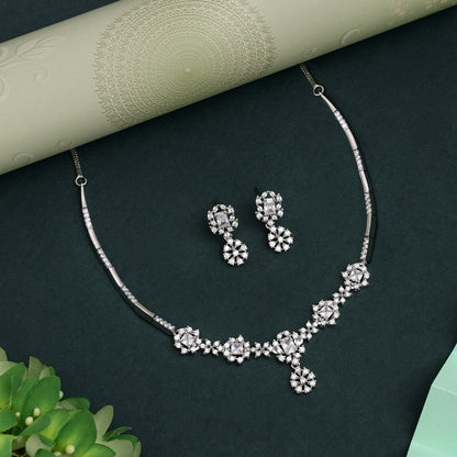 Silver Color American Diamond Necklace Set Reflecting Festive Spirit And Grace - Preyans.com