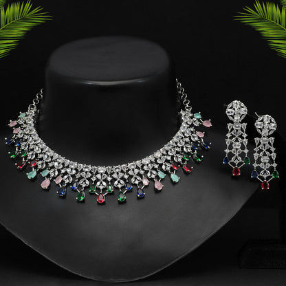 Multi Color Premium American Diamond Necklace Set (CZN593MLT) - Preyans.com