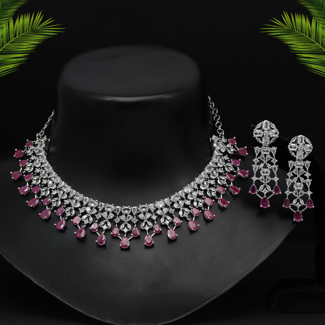 Rani Color Premium American Diamond Necklace Set (CZN593RNI) - Preyans.com