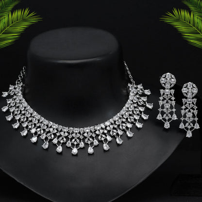 Silver Color Premium American Diamond Necklace Set (CZN593SLV) - Preyans.com