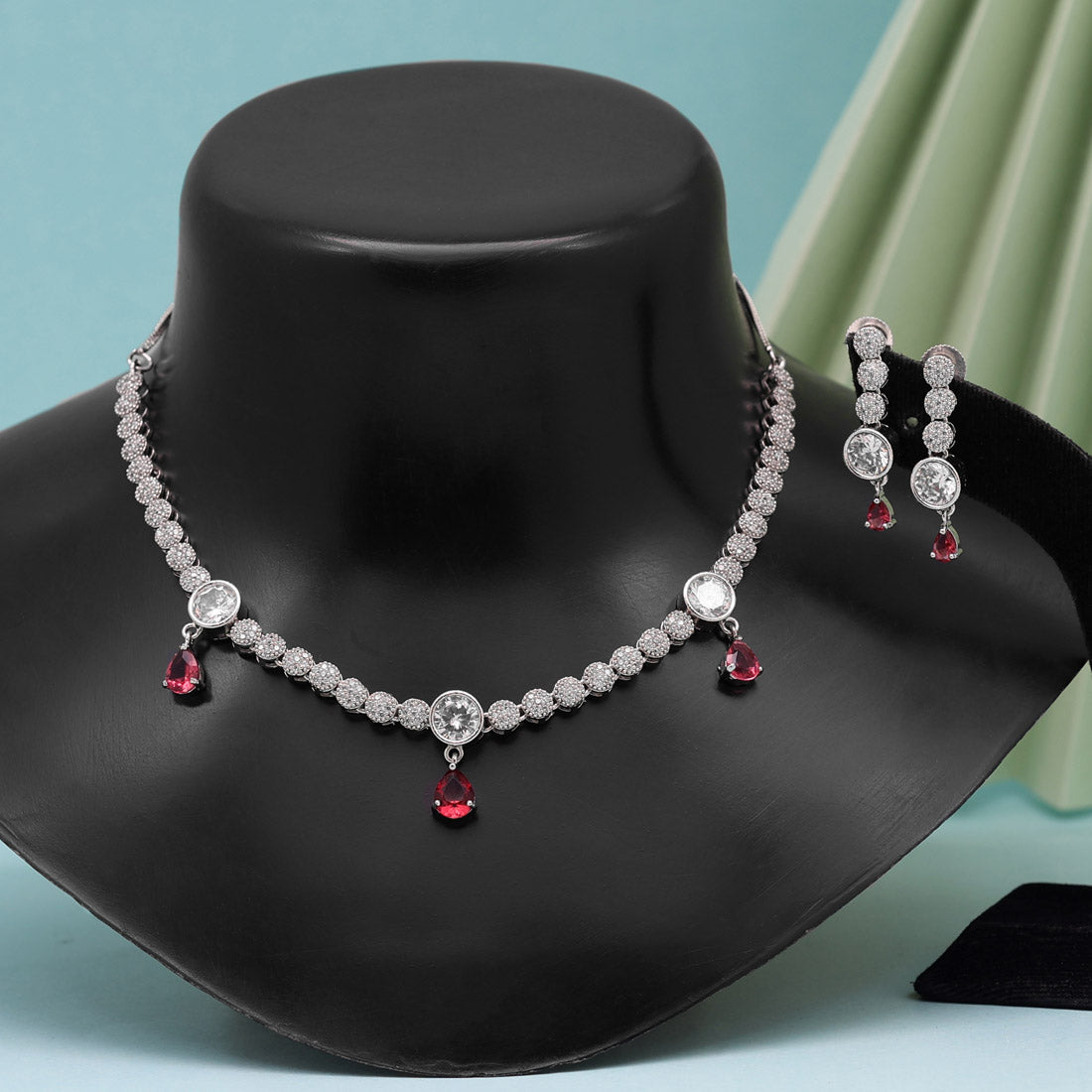 Rani Color American Diamond Necklace Set (CZN818RNI ) - preyans.com