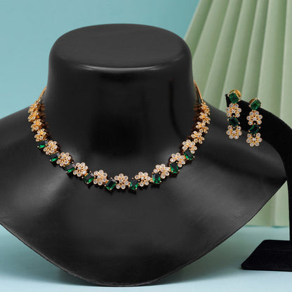 Green Color American Diamond Necklace Set (CZN820GRN ) - Preyans.com