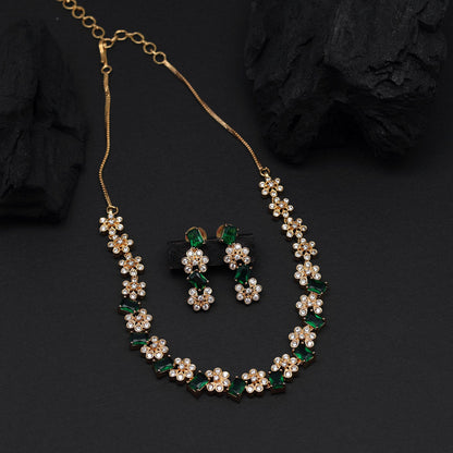 Green Color American Diamond Necklace Set (CZN820GRN ) - Preyans.com