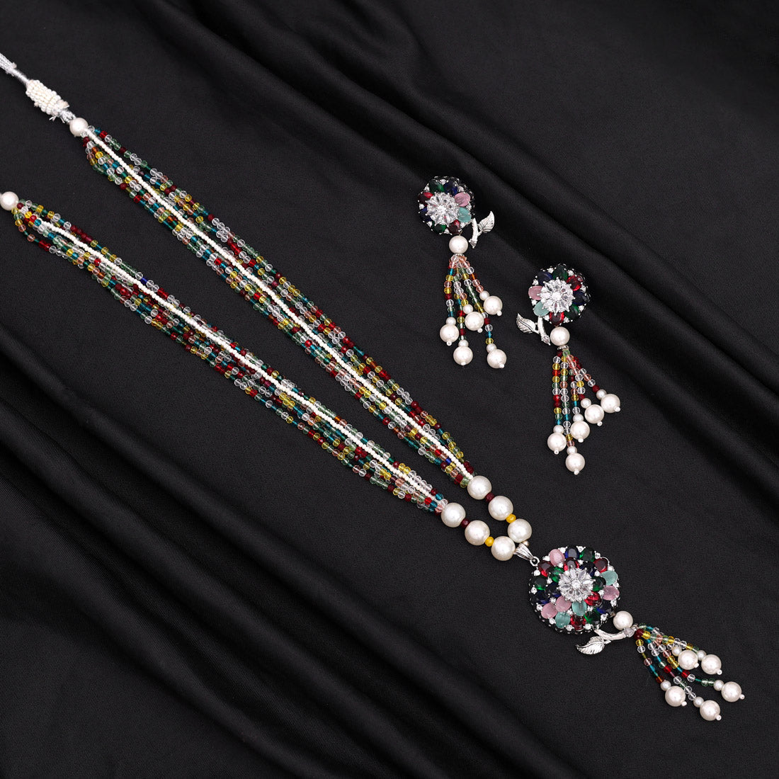 Multi Color American Diamond Necklace Set (CZN890MLT) - preyans.com