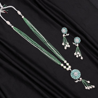 Pista Green Color American Diamond Necklace Set (CZN890PGRN) - preyans.com