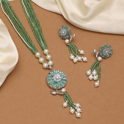 Pista Green Color American Diamond Necklace Set (CZN890PGRN) - preyans.com