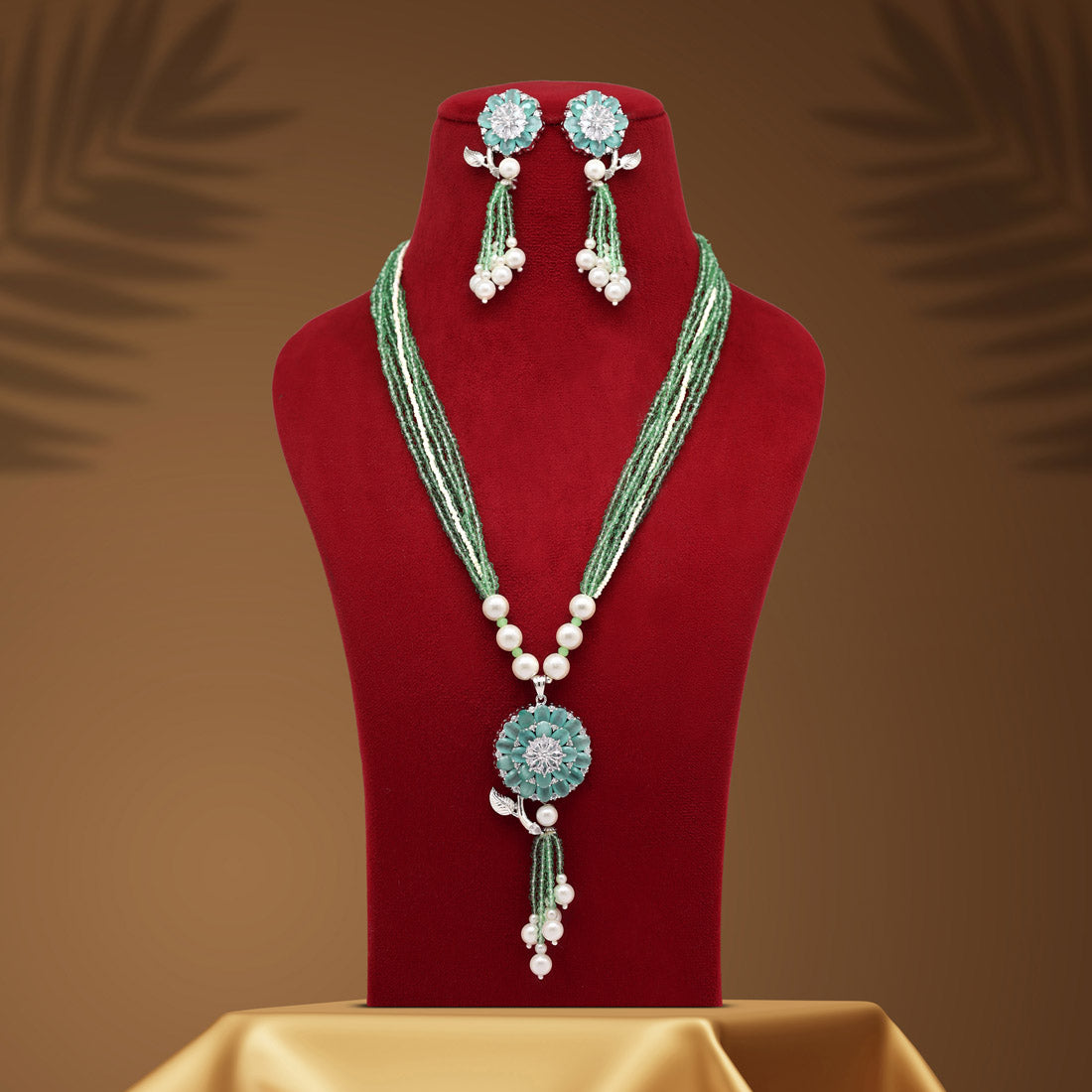 Pista Green Color American Diamond Necklace Set (CZN890PGRN) - preyans.com