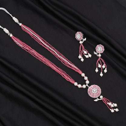 Pink Color American Diamond Necklace Set (CZN890PNK) - preyans.com