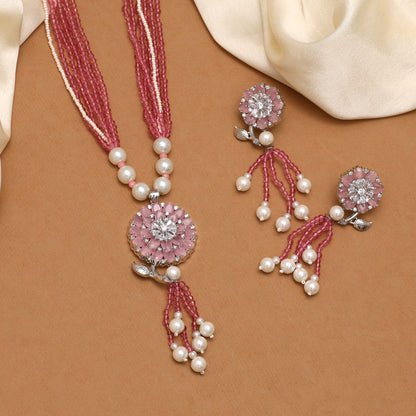 Pink Color American Diamond Necklace Set (CZN890PNK) - preyans.com