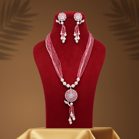 Pink Color American Diamond Necklace Set (CZN890PNK) - preyans.com