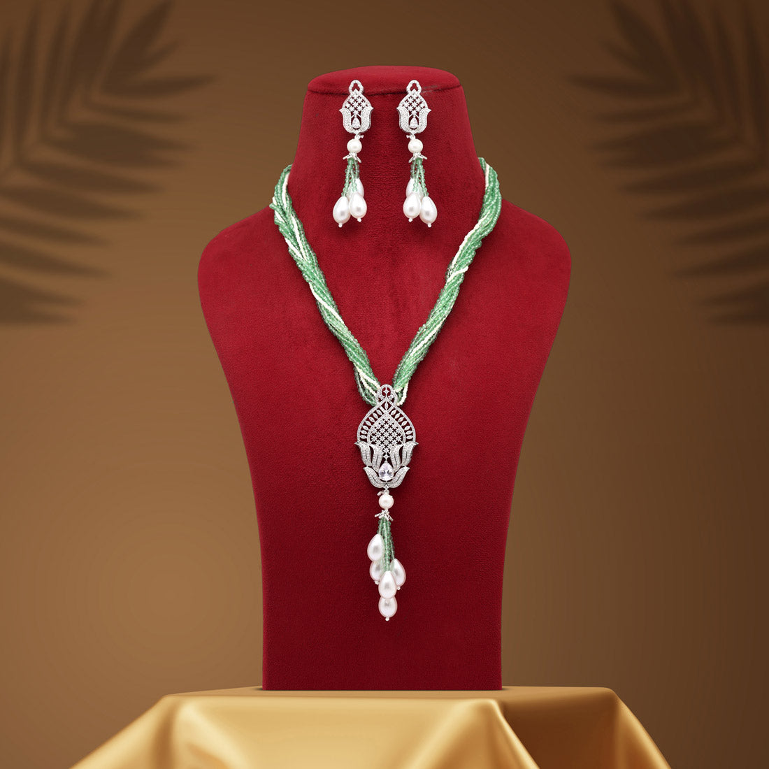 Pista Green Color American Diamond Necklace Set (CZN893PGRN) - preyans.com