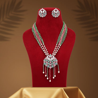 Pink & Pista Green Color American Diamond Necklace Set (CZN894PNKPGRN) - preyans.com