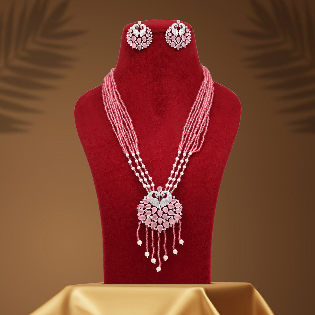 Pink Color American Diamond Necklace Set (CZN894PNK) - preyans.com