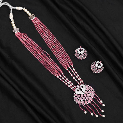 Pink Color American Diamond Necklace Set (CZN894PNK) - preyans.com