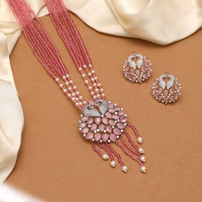 Pink Color American Diamond Necklace Set (CZN894PNK) - preyans.com