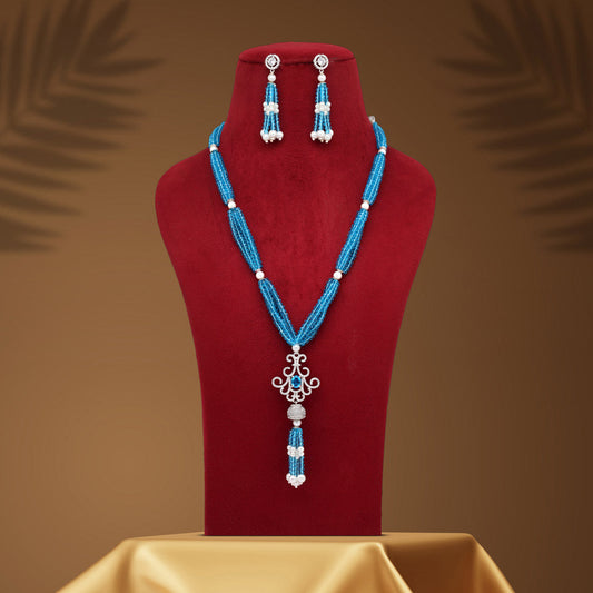 Firozi Color American Diamond Necklace Set (CZN895FRZ) - preyans.com