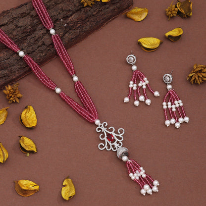 Magenta Color American Diamond Necklace Set (CZN895MNT) - preyans.com