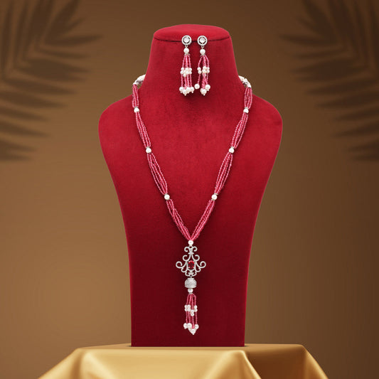 Magenta Color American Diamond Necklace Set (CZN895MNT) - preyans.com