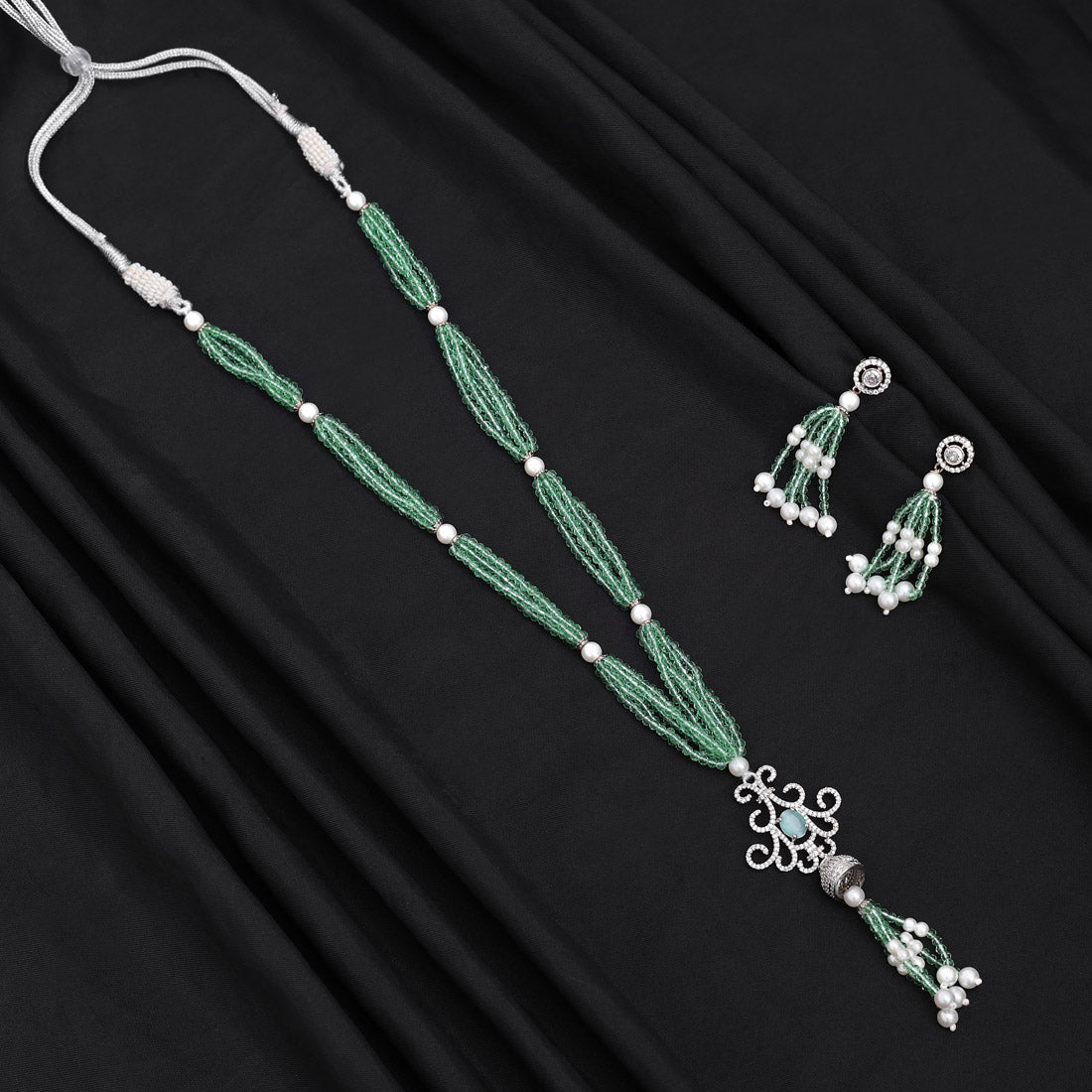 Pista Green Color American Diamond Necklace Set (CZN895PGRN) - preyans.com