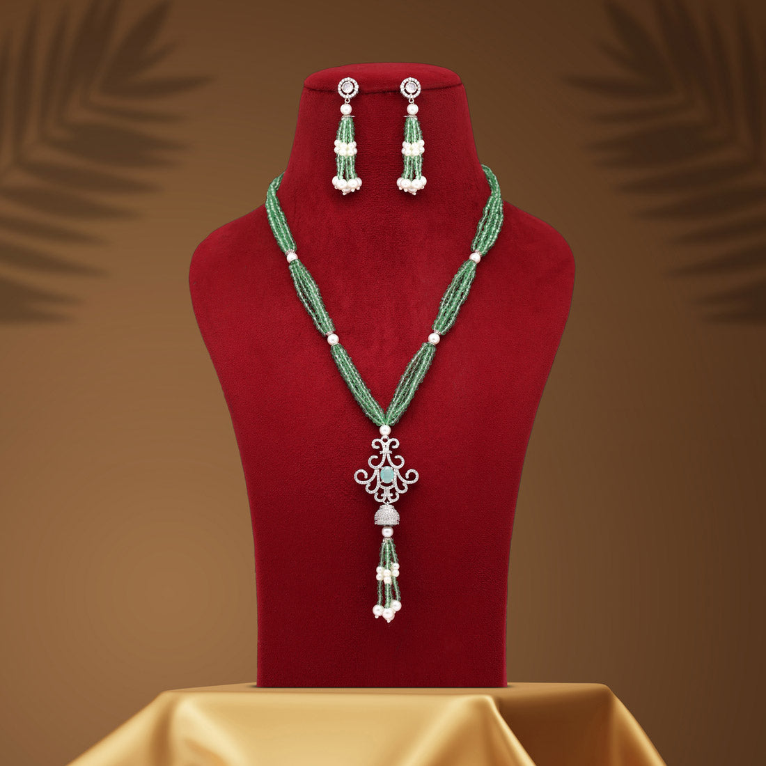 Pista Green Color American Diamond Necklace Set (CZN895PGRN) - preyans.com