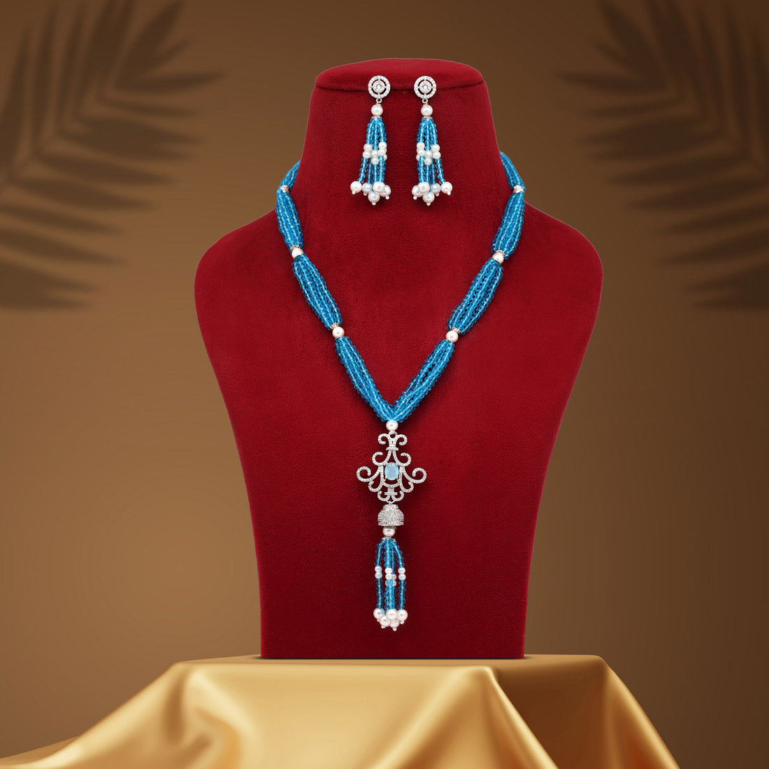 Firozi Color American Diamond Necklace Set (CZN896FRZ) - preyans.com