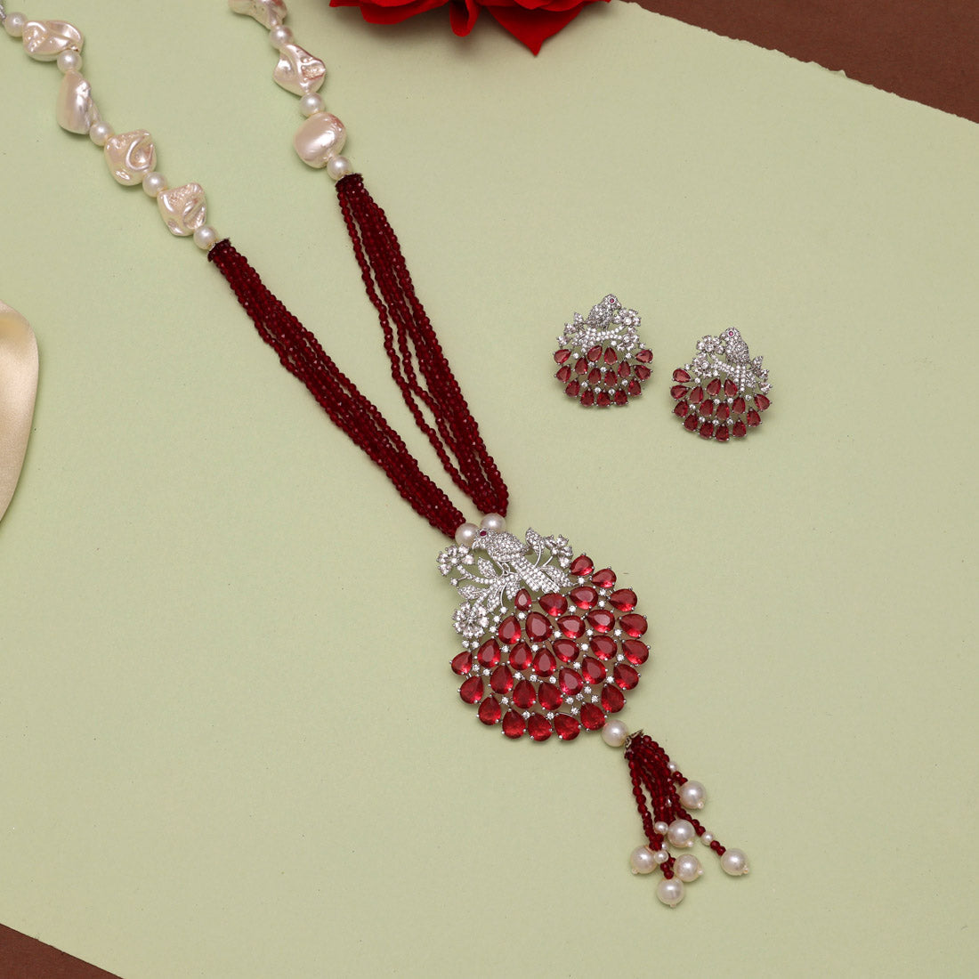 Maroon Color American Diamond Necklace Set (CZN897MRN) - preyans.com