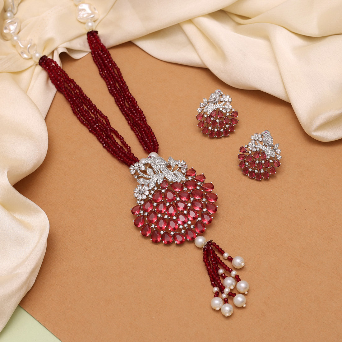 Maroon Color American Diamond Necklace Set (CZN897MRN) - preyans.com