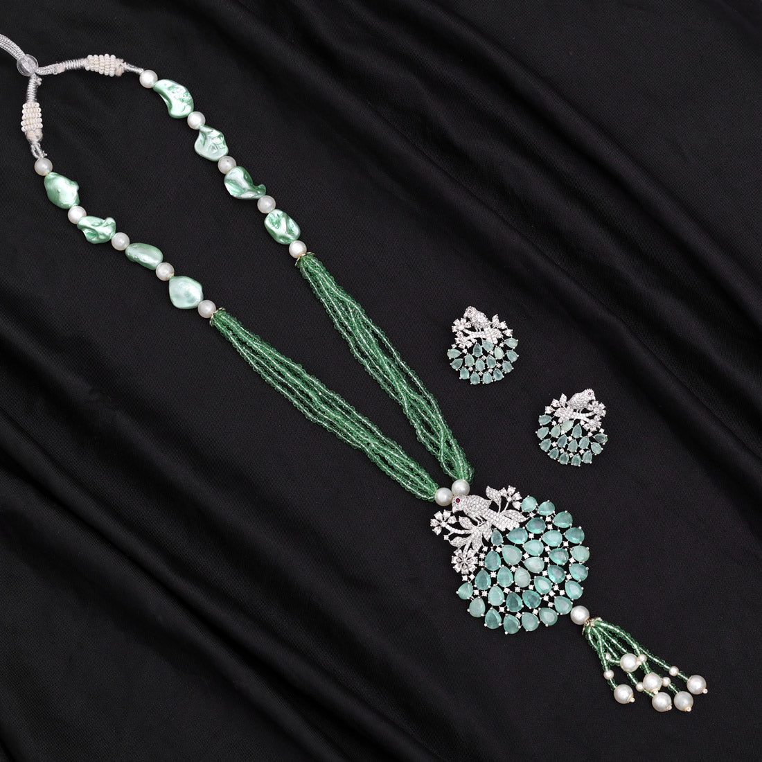 Pista Green Color American Diamond Necklace Set (CZN897PGRN) - preyans.com