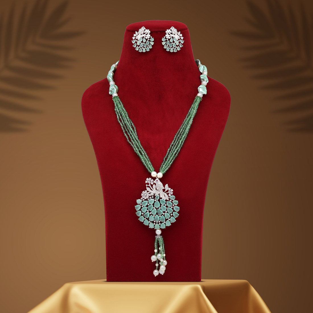 Pista Green Color American Diamond Necklace Set (CZN897PGRN) - preyans.com