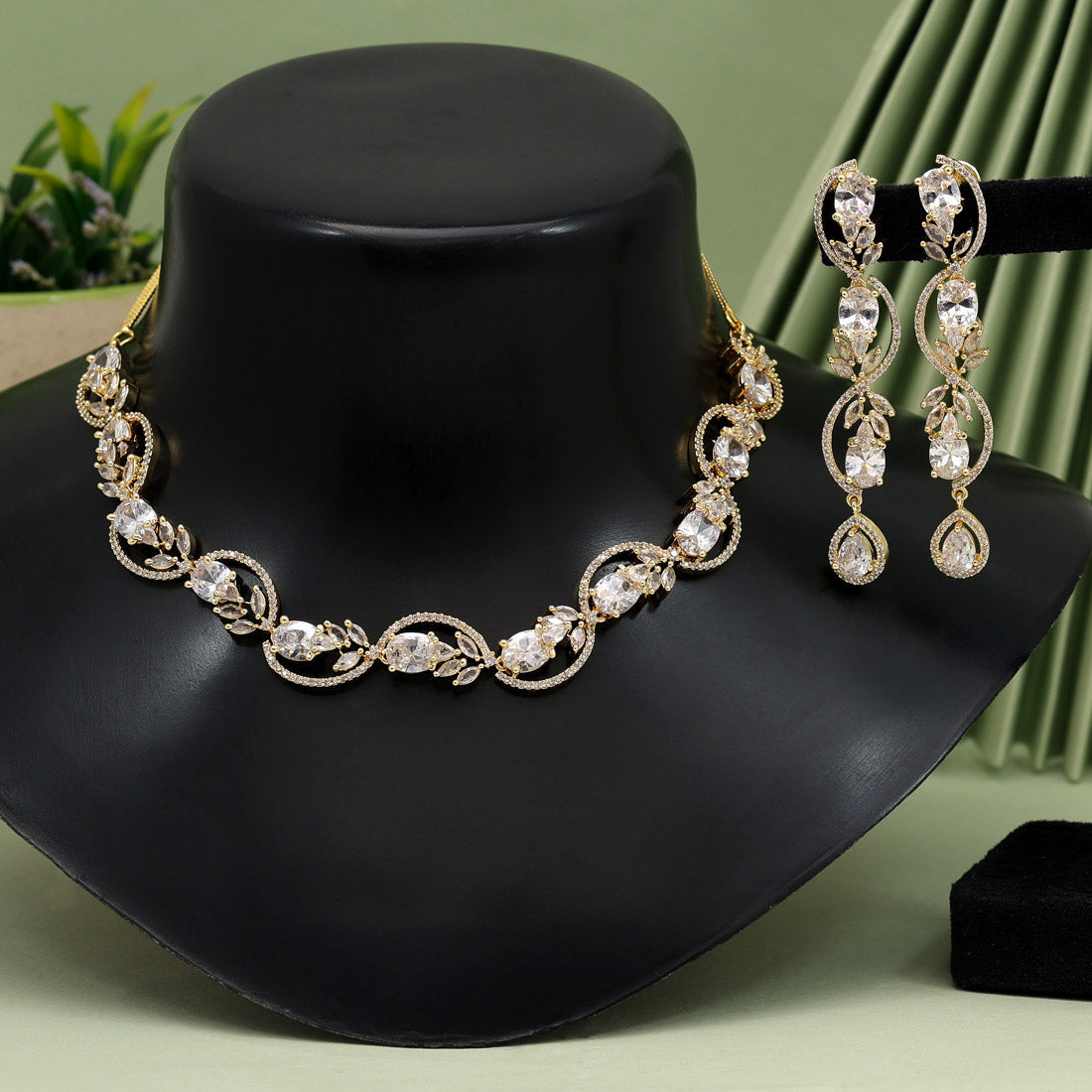 White Color American Diamond Necklace Set (CZN919WHT) - Preyans.com