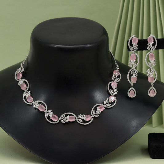 Pink Color American Diamond Necklace Set (CZN920PNK) - Preyans.com