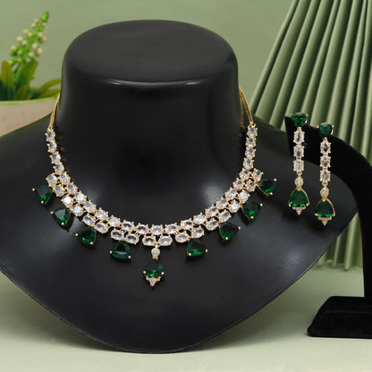 Green Color American Diamond Necklace Set (CZN921GRN) - Preyans.com