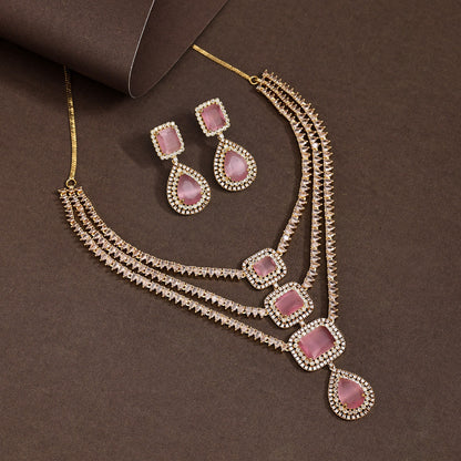 Pink Color American Diamond Necklace Set (CZN925PNK) - preyans.com