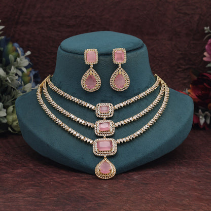 Pink Color American Diamond Necklace Set (CZN925PNK) - preyans.com