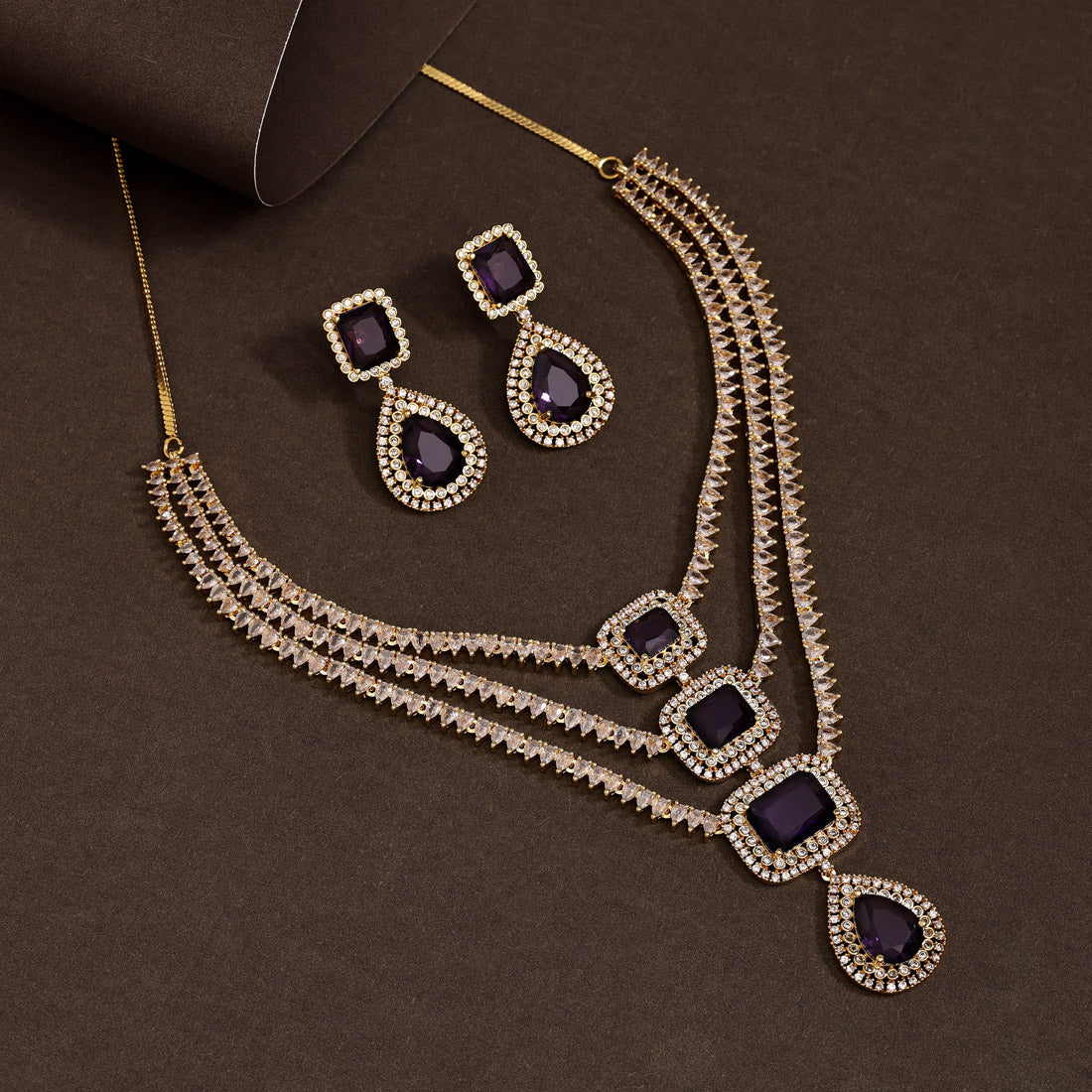 Purple Color American Diamond Necklace Set (CZN925PRP) - preyans.com