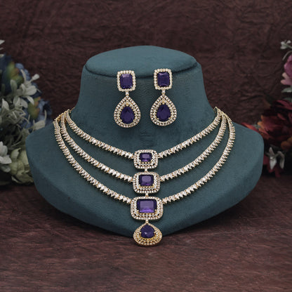 Purple Color American Diamond Necklace Set (CZN925PRP) - preyans.com