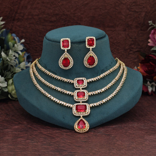 Ruby Color American Diamond Necklace Set (CZN925RUBY) - preyans.com