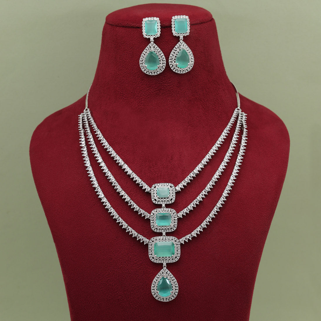 Pista Green Color American Diamond Necklace Set (CZN926PGRN) - preyans.com