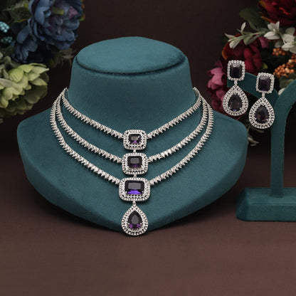 Purple Color American Diamond Necklace Set (CZN926PRP) - preyans.com