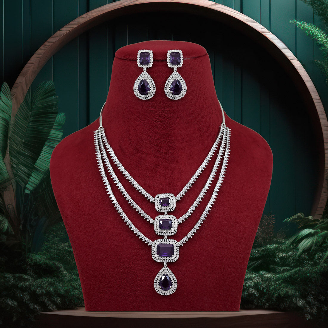 Purple Color American Diamond Necklace Set (CZN926PRP) - preyans.com