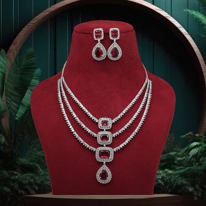 Ruby Color American Diamond Necklace Set (CZN926RUBY) - preyans.com