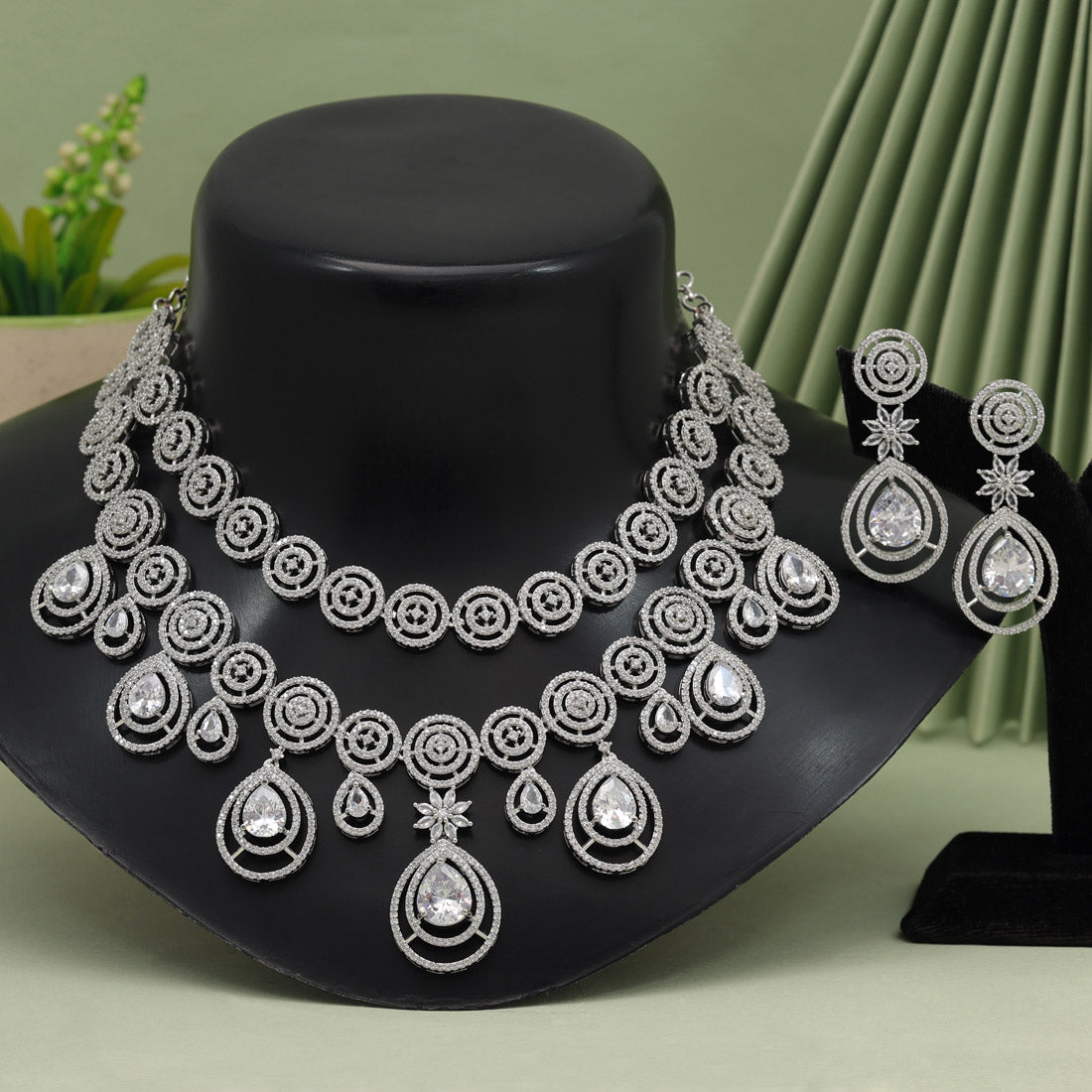 Silver Color American Diamond Necklace Set (CZN934SLV) - preyans.com