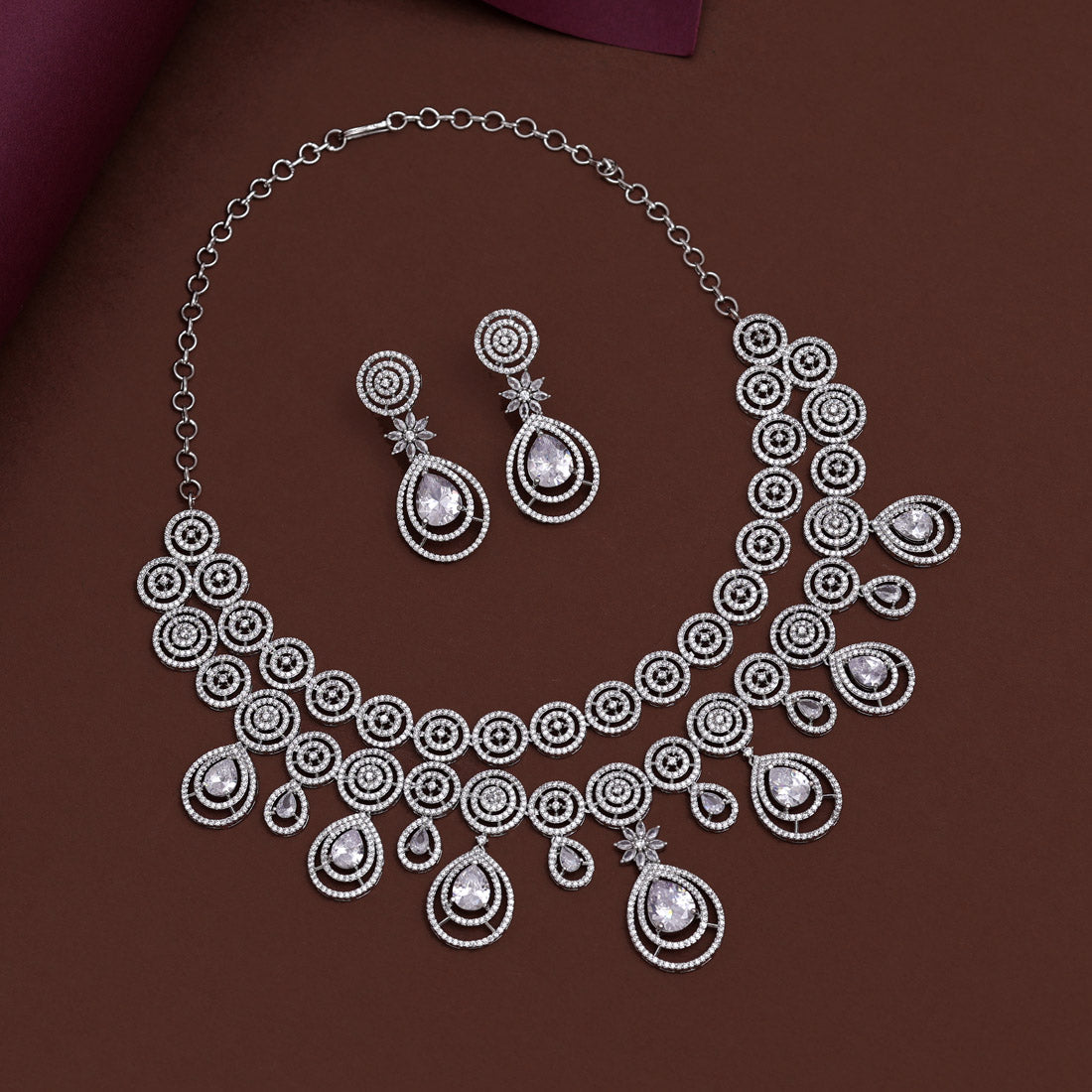 Silver Color American Diamond Necklace Set (CZN934SLV) - preyans.com