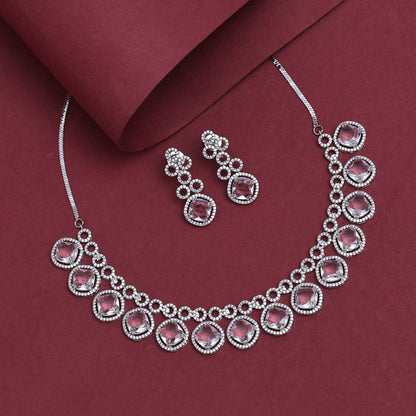 Silver Color American Diamond Necklace Set (CZN935SLV) - preyans.com