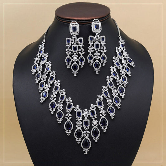 Blue Color American Diamond Necklace Set (CZN936BLU) - preyans.com