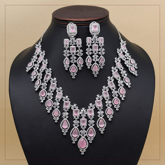 Pink Color American Diamond Necklace Set (CZN936PNK) - preyans.com